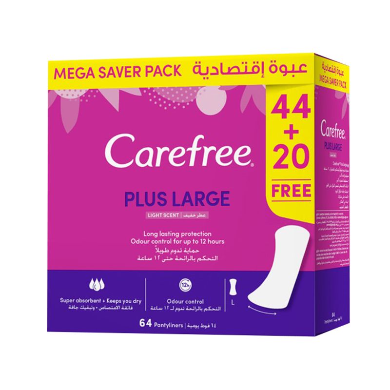 Carefree Panty Liners, Plus Large, Light Scent, Pack of 64